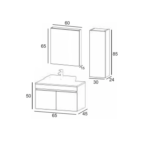 Denko Etna 65 cm MDF Hazar Banyo Dolabı Takımı ve Boy Dolabı - 3