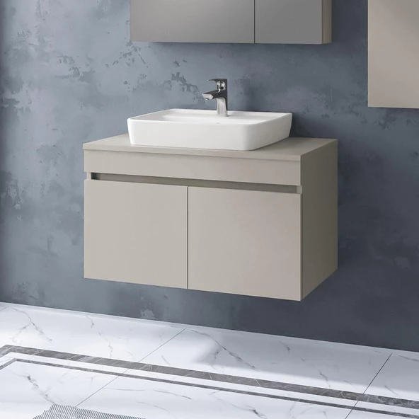 Denko Etna 80 cm MDF Kül Gri Banyo Dolabı Takımı ve Boy Dolabı - Resim 2