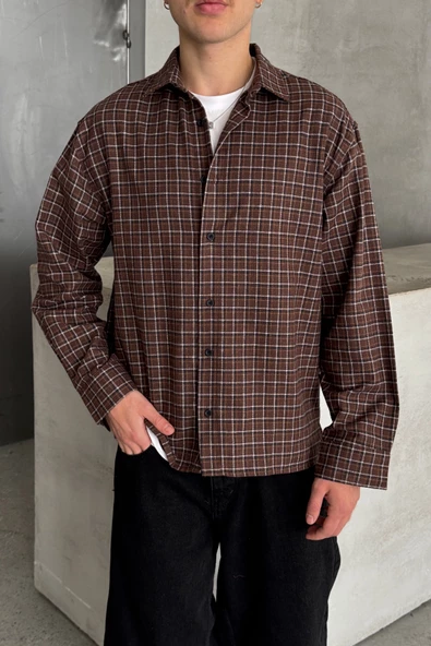 Erkek Oversize Kesim Kareli Gömlek - 8