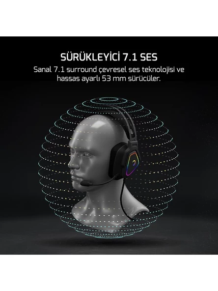Gamepower Kyruse Pro Hi-Fi 7.1 RGB Kablolu Mikrofonlu Kulak Üstü Oyuncu Kulaklığı - 7