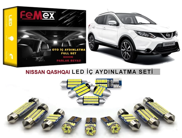 Nissan Qashqai J11 Cam Tavanlı Model LED İç Aydınlatma Ampul Seti FEMEX Parlak Beyaz ürün görseli