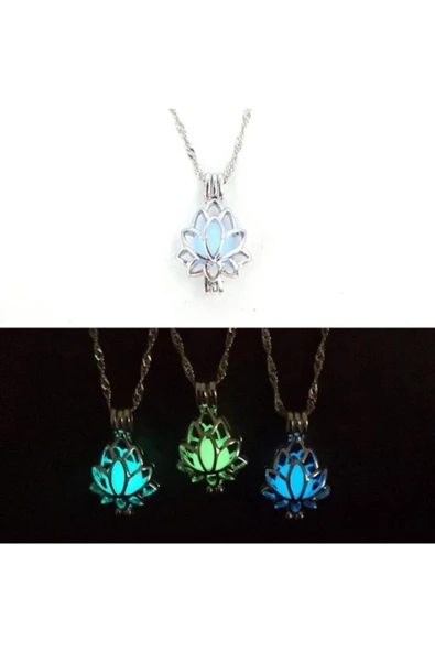 Mavi Gece Parlayan Lotus Çiçeği Kolye Aksesuar - 5