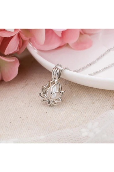 Mavi Gece Parlayan Lotus Çiçeği Kolye Aksesuar - 3