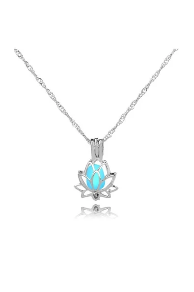Mavi Gece Parlayan Lotus Çiçeği Kolye Aksesuar - 4