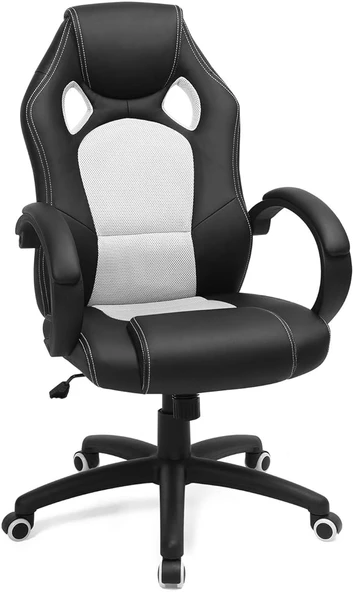 Songmics Yarış Koltuğu, Ofis Koltuğu, Oyun Koltuğu, Yönetici Koltuğu, Döner Sandalye, Poliüretan, Beyaz, OBG56BWV1 - 2
