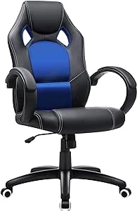 Songmics Yarış Koltuğu, Ofis Koltuğu, Oyuncu Koltuğu, Yönetici Koltuğu, Döner Sandalye, Poliüretan, Siyah/Mavi, Obg56L - 2