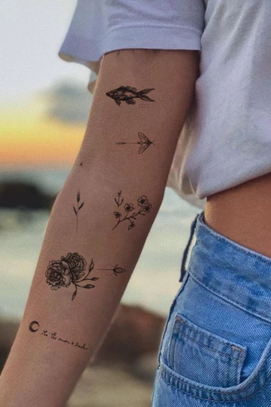 Minimal Çoklu Tattoo Geçici Dövme El,Kol,Bilek,Göğüs Dövme,Tattoo