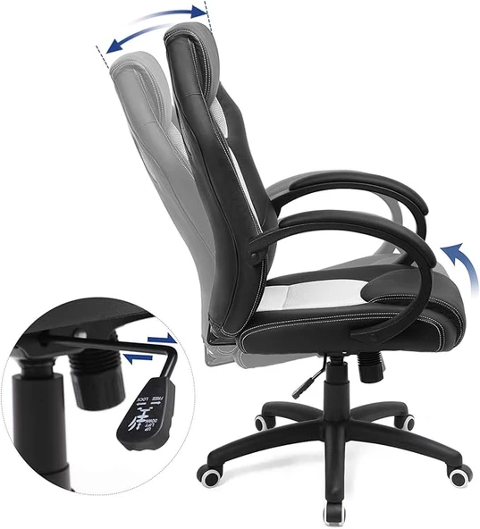 Songmics Yarış Koltuğu, Ofis Koltuğu, Oyun Koltuğu, Yönetici Koltuğu, Döner Sandalye, Poliüretan, Beyaz, OBG56BWV1 - 6