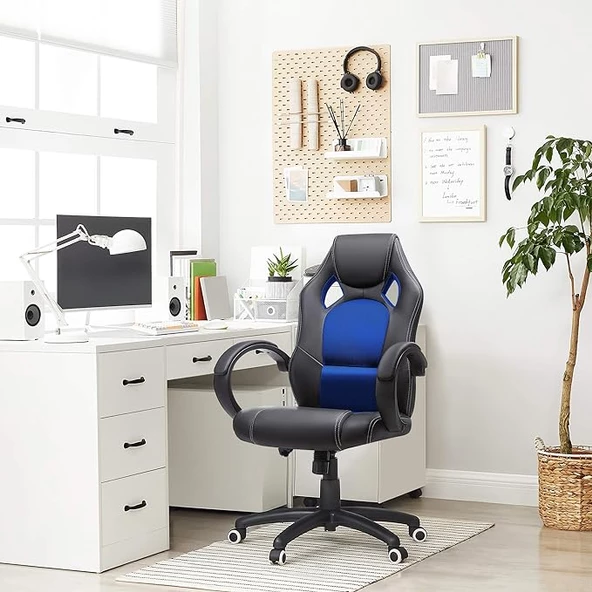 Songmics Yarış Koltuğu, Ofis Koltuğu, Oyuncu Koltuğu, Yönetici Koltuğu, Döner Sandalye, Poliüretan, Siyah/Mavi, Obg56L - 7