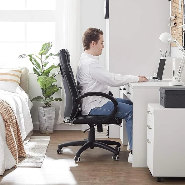 Songmics Yarış Koltuğu, Ofis Koltuğu, Oyun Koltuğu, Yönetici Koltuğu, Döner Sandalye, Poliüretan, Siyah, Obg56BV1 - 4
