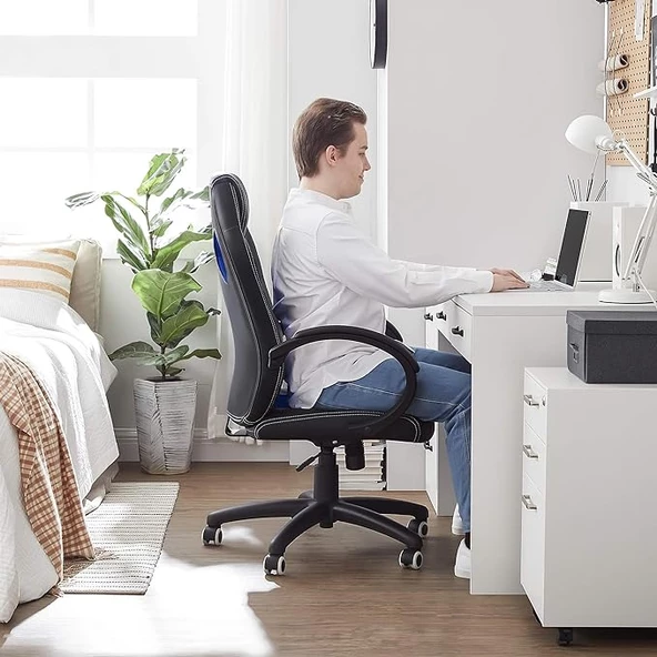 Songmics Yarış Koltuğu, Ofis Koltuğu, Oyuncu Koltuğu, Yönetici Koltuğu, Döner Sandalye, Poliüretan, Siyah/Mavi, Obg56L - 6