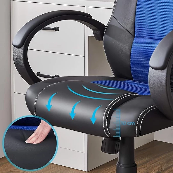 Songmics Yarış Koltuğu, Ofis Koltuğu, Oyuncu Koltuğu, Yönetici Koltuğu, Döner Sandalye, Poliüretan, Siyah/Mavi, Obg56L - 3