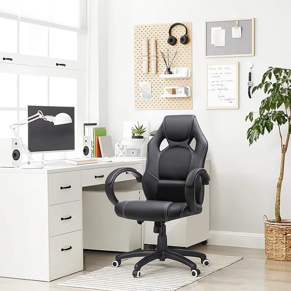 Songmics Yarış Koltuğu, Ofis Koltuğu, Oyun Koltuğu, Yönetici Koltuğu, Döner Sandalye, Poliüretan, Siyah, Obg56BV1 - 5