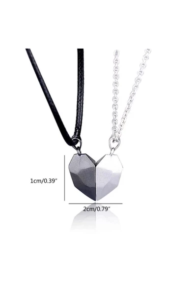 Çiftlere Özel Mıknatıslı Kolye 2li Kalpli Model - 5