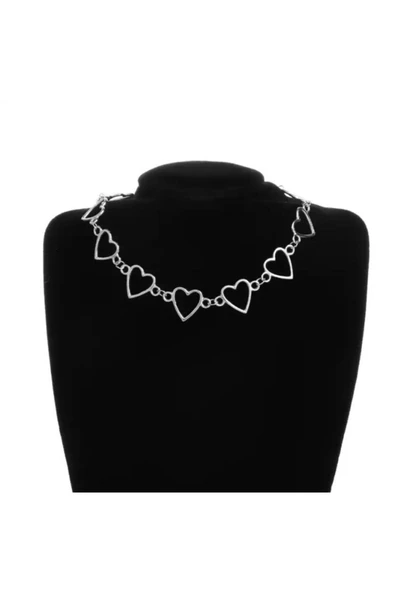 Gri Kalp Metal 35 cm Zincirli Choker Kolye Takı