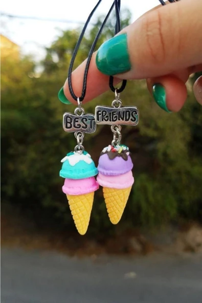 Külah Dondurma Best Friends Bff 2li Çift Suni Deri Ipli Kolye - 3