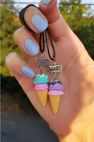 Külah Dondurma Best Friends Bff 2li Çift Suni Deri Ipli Kolye