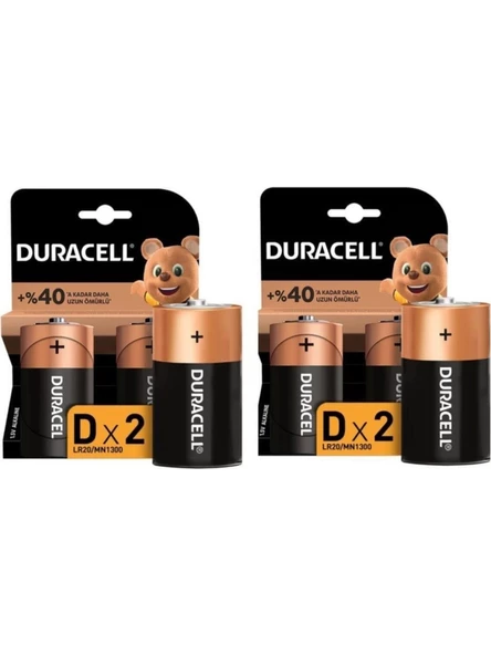 Duracell Alkalin D Piller 2  Paket  4 Adet D Pil