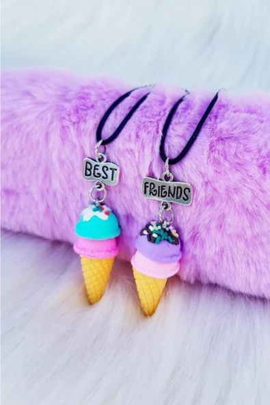 Külah Dondurma Best Friends Bff 2li Çift Suni Deri Ipli Kolye - 2