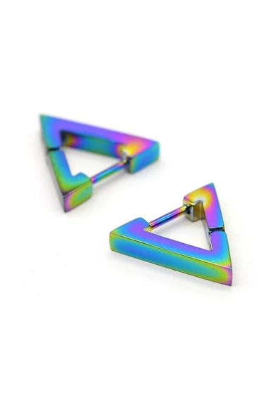 Çelik Üçgen Küpe Hologram Renk