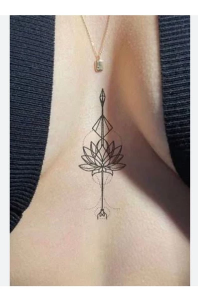 Göğüs Arası Lotus Çiçeği Geçici Dövme, Tattoo, Kadın Geçici Dövme