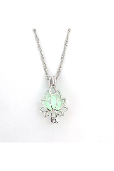 Karanlıkta Parlayan Mavi Çiçek Kolye Lotus Kolye Lotus Çiçeği Kolyesi, Parlayan Lotus - 2