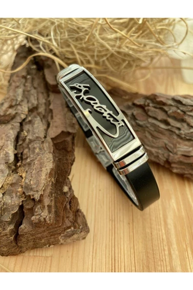 Siyah Suni Deri Atatürk İmza Klipsli Bileklik - 2