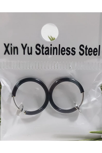 Çelik Siyah Renk Yaylı Sıkıştırmalı Halka Küpe, Kararma Yapmaz, 2 Li Set, 12 Mm - 3