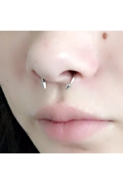 Paslanmaz Çelik Gümüş Renk Mıknatıslı Fake Sahte Septum Piercing - 3