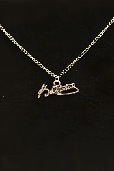 Kemal Atatürk Imzalı Gümüş Kaplamalı Zincirli Kolye