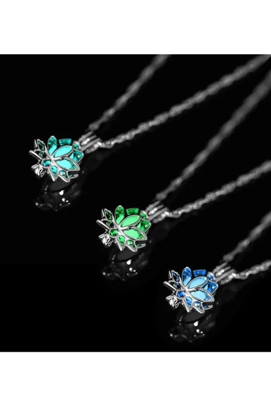 Karanlıkta Parlayan Mavi Çiçek Kolye Lotus Kolye Lotus Çiçeği Kolyesi, Parlayan Lotus - 4