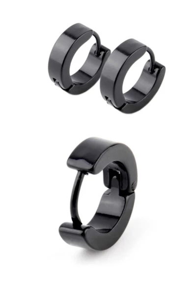 Erkek Siyah Çelik Çift Küpe - 3