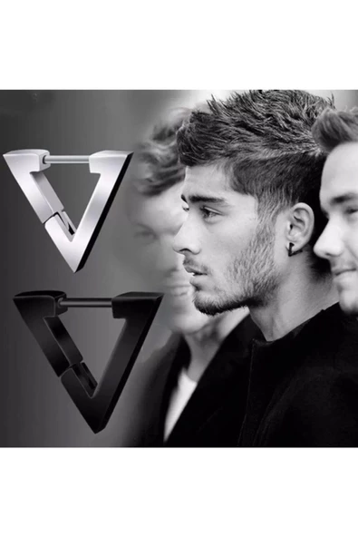 Punk Rock Siyah Üçgen İkili Küpe