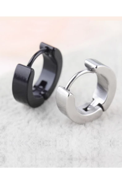 Erkek Siyah Çelik Çift Küpe - 2