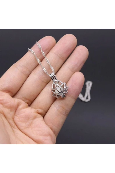 Karanlıkta Parlayan Mavi Çiçek Kolye Lotus Kolye Lotus Çiçeği Kolyesi, Parlayan Lotus - 3