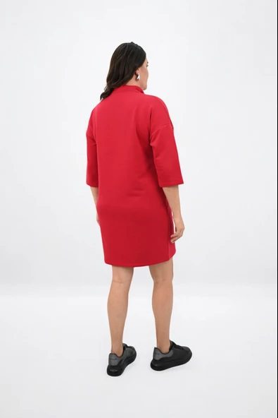 Kadın Büyük Beden Yarım Fermuarlı Şerit Detaylı Spor Elbise 5277-25 - 12