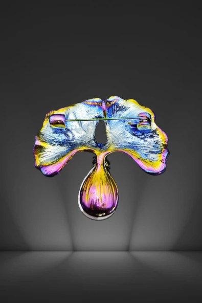 Gökkuşağı Parıltılı Damla Taşlı Yaprak Broş ve Kolye Ucu - 3