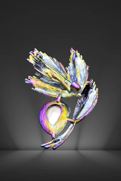 İhtişamlı Koyu Kristal Tüy Broş ve Kolye Ucu - 3