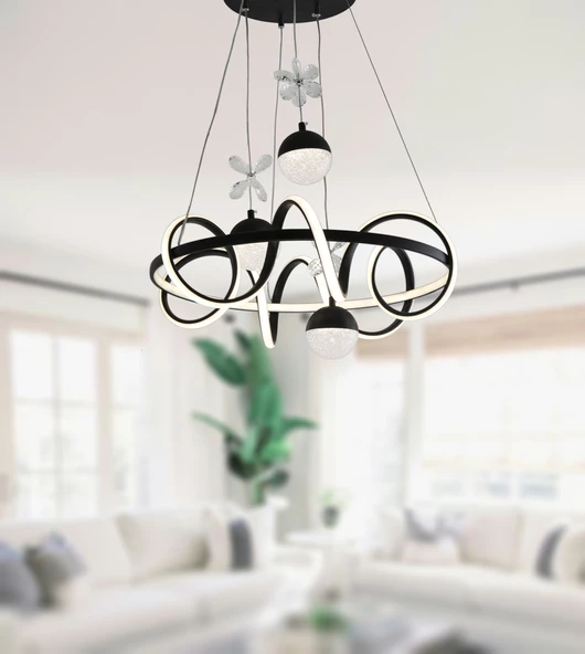 TT Aydınlatma TT314-3TPL-SY  Büyük Sarmal Modeli Mat Siyah Led Avize - Resim 3