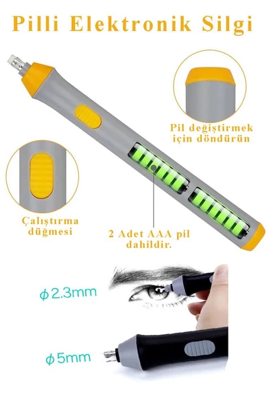 Elektronik Silgi Pilli 1 Paket Otomatik Taşınabilir Kalem Silgi Karakalem Eskiz Çizim Grafit Elektrikli - 3