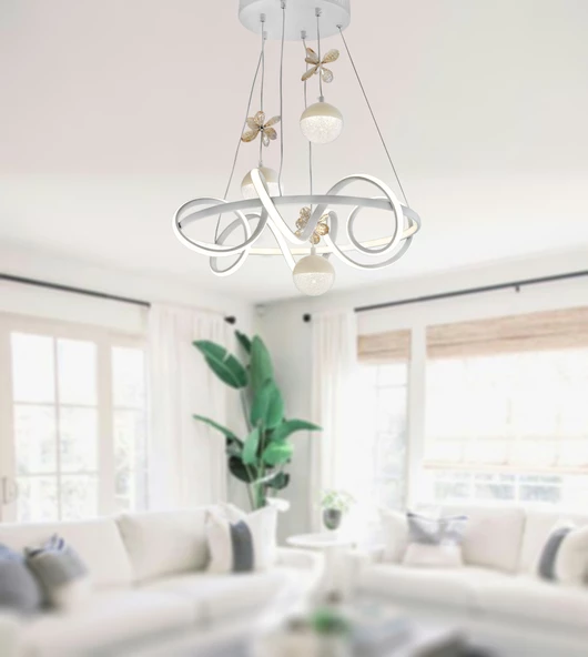 TT Aydınlatma TT314-3TPL-BY  Büyük Sarmal Modeli Mat Beyaz Led Avize - Resim 3