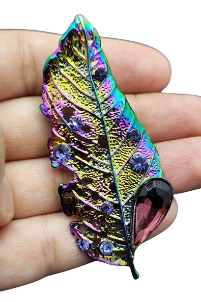 Renkli Yaprak Işıltısı Broş ve Kolye Ucu - 2