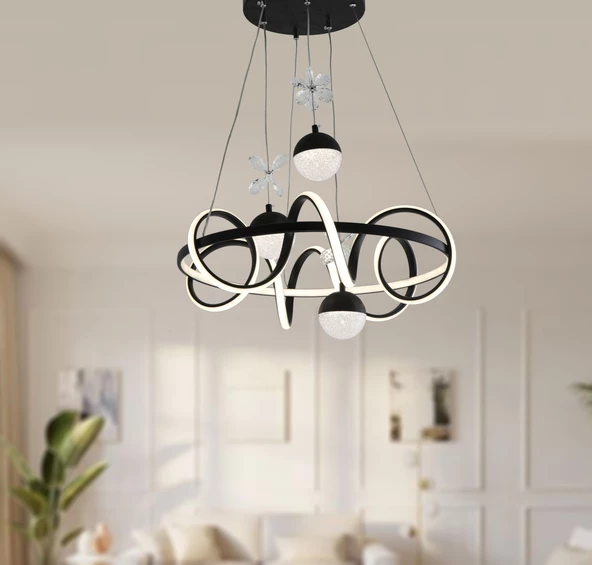 TT Aydınlatma TT314-3TPL-SY  Büyük Sarmal Modeli Mat Siyah Led Avize - Resim 2