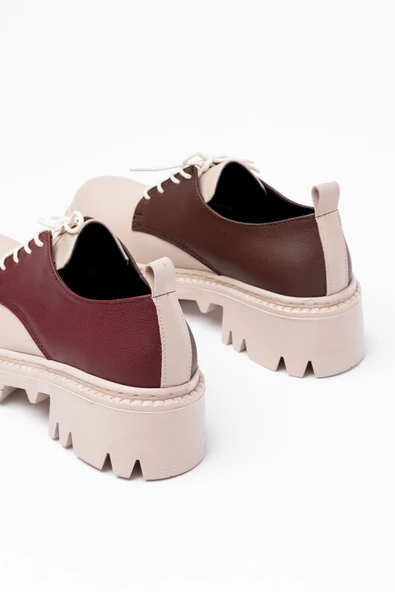 Bej Garni Bağcıklı Günlük Yüksek Tabanlı Loafer Ayakkabı - 4