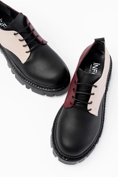 Siyah Garni Bağcıklı Günlük Yüksek Tabanlı Loafer Ayakkabı - 4