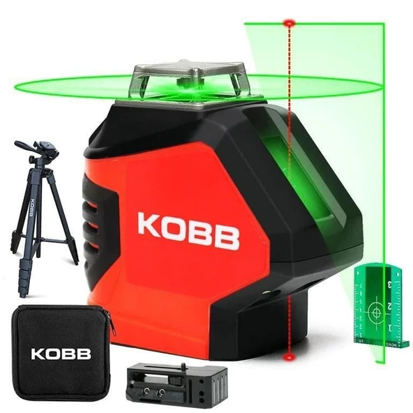 KOBB Yatay 360° ve Dikey Otomatik Hizalamalı Nokta Şakül ve Yeşil Çapraz Çizgi Lazer Distomat 25 Mt + Tripod