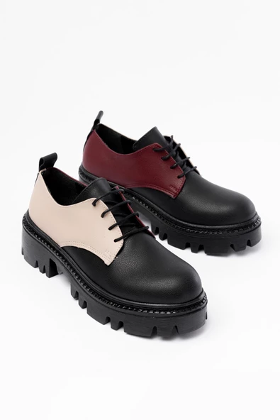 Siyah Garni Bağcıklı Günlük Yüksek Tabanlı Loafer Ayakkabı - 5