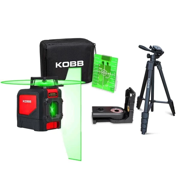 KOBB KBL30GTP Yatay 360° ve Dikey Otomatik Hizalamalı Yeşil Çapraz Çizgi Lazer Distomat 25 Mt + Tripod