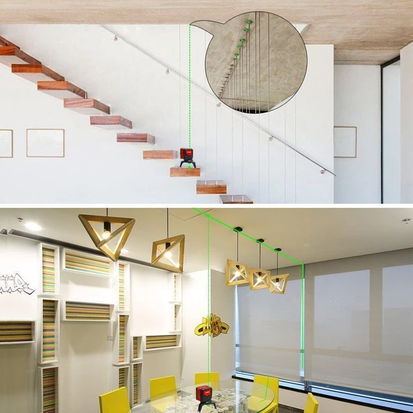 KOBB KBL92G Yatay ve Dikey Otomatik Hizalamalı Yeşil Çapraz Çizgi Lazer, 2 Noktalı Şakül Lazer Distomat + Mini Tripod - 4