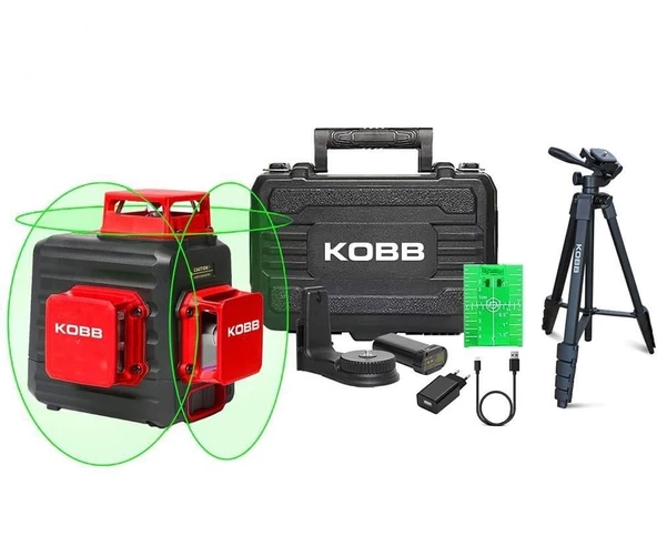 KOBB KBL34GTP Şarjlı 3X360⁰ Otomatik Hizalamalı Yeşil Çapraz Çizgi Lazer Distomat + Tripod - 2